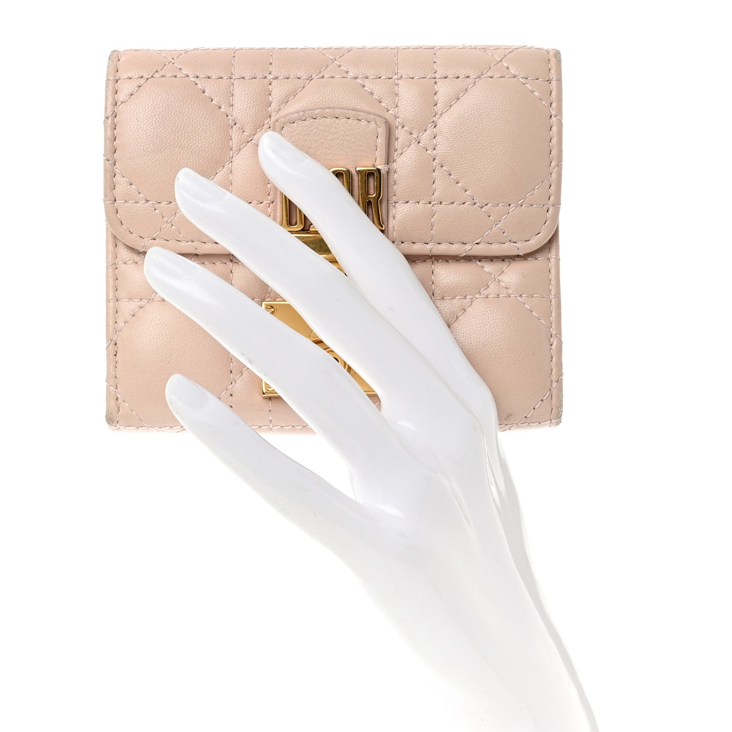 Christian Dior Lambskin Cannage Dioraddict Flap Wallet Rose Poudre 2 of 8