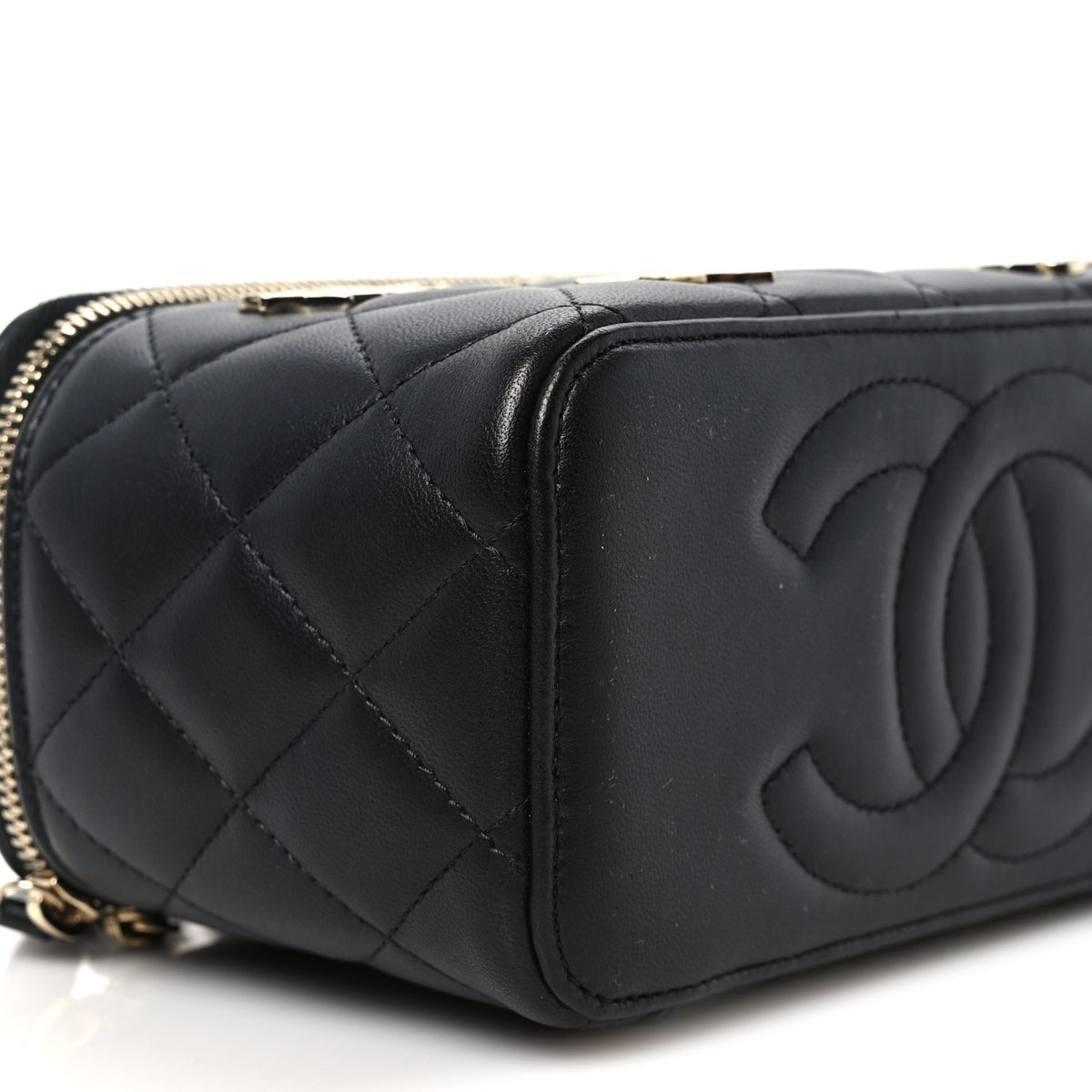 Chanel Lambskin Enamel Quilted Roller Skate Small Vanity Case With Chain Black 8 of 10