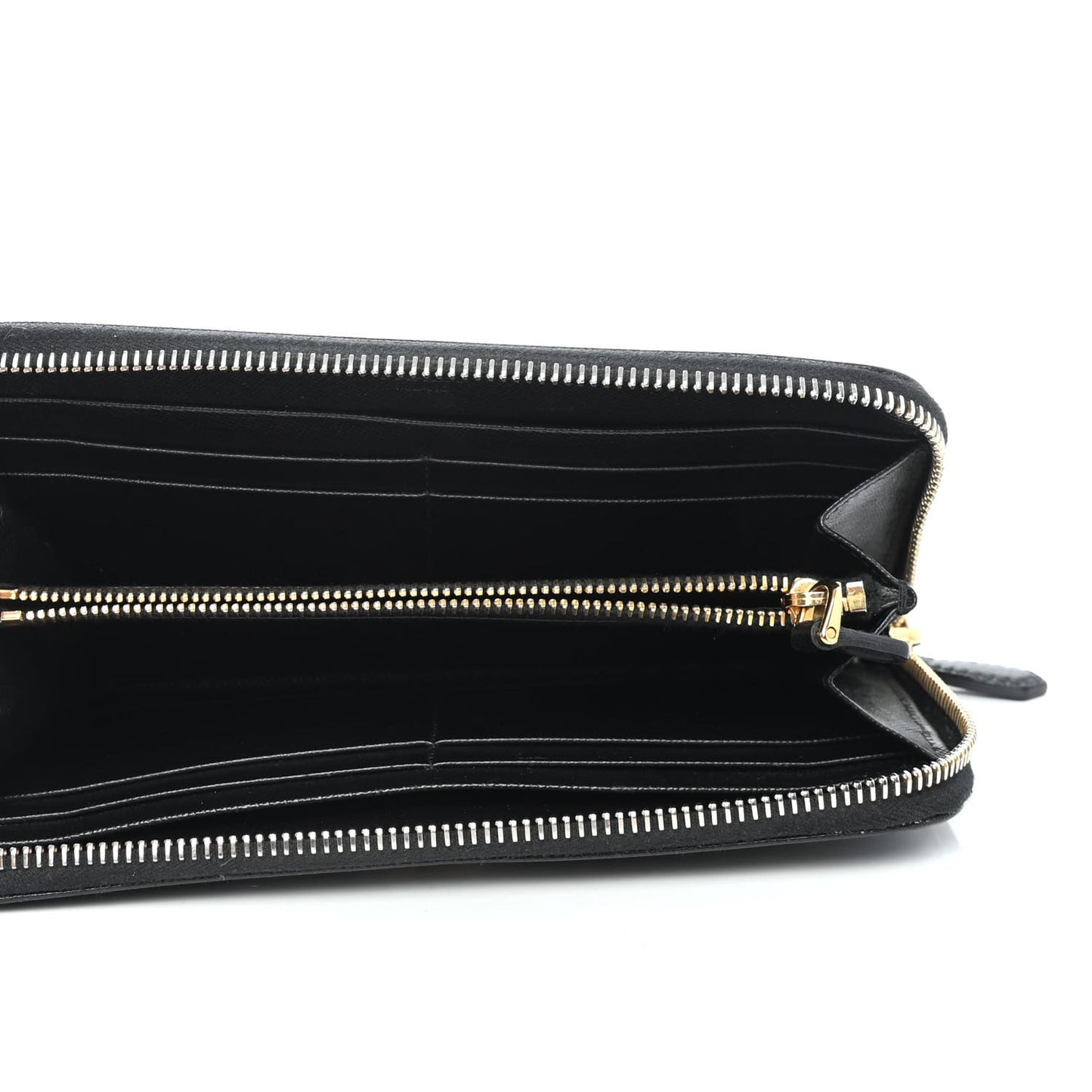 Saffiano Metal Zip Around Wallet Black