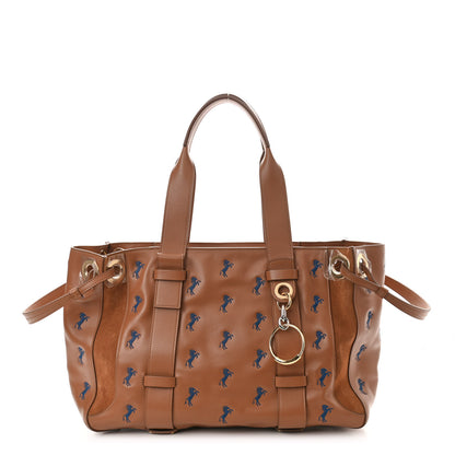 Chloe Smooth Calfskin Little Horses Embroidered Tao Zipped Tote Caramel 1 of 14