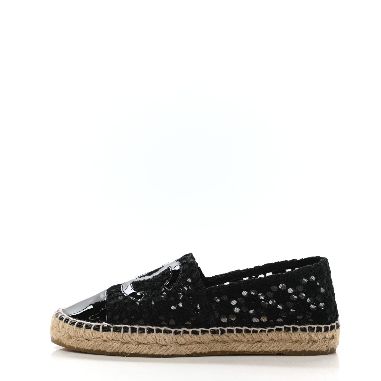 Chanel Lace Patent CC Espadrilles 37 Black 1 of 9