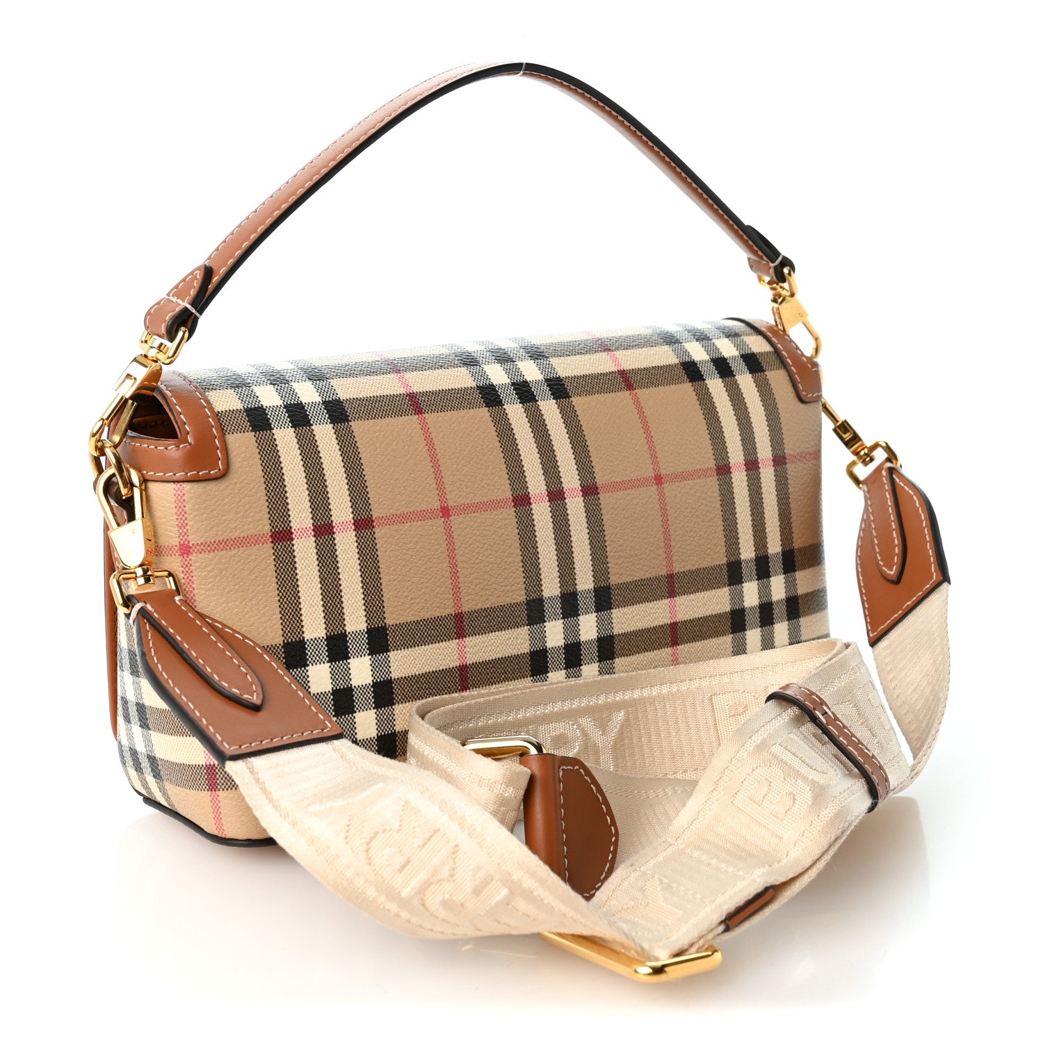 Burberry Coated Canvas Calfskin Vintage Check Small Note Crossbody Bag Briar Brown 2 of 8