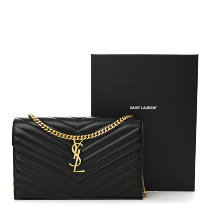 Saint Laurent Lambskin Matelasse Chevron Monogram Chain Wallet Black 11 of 11