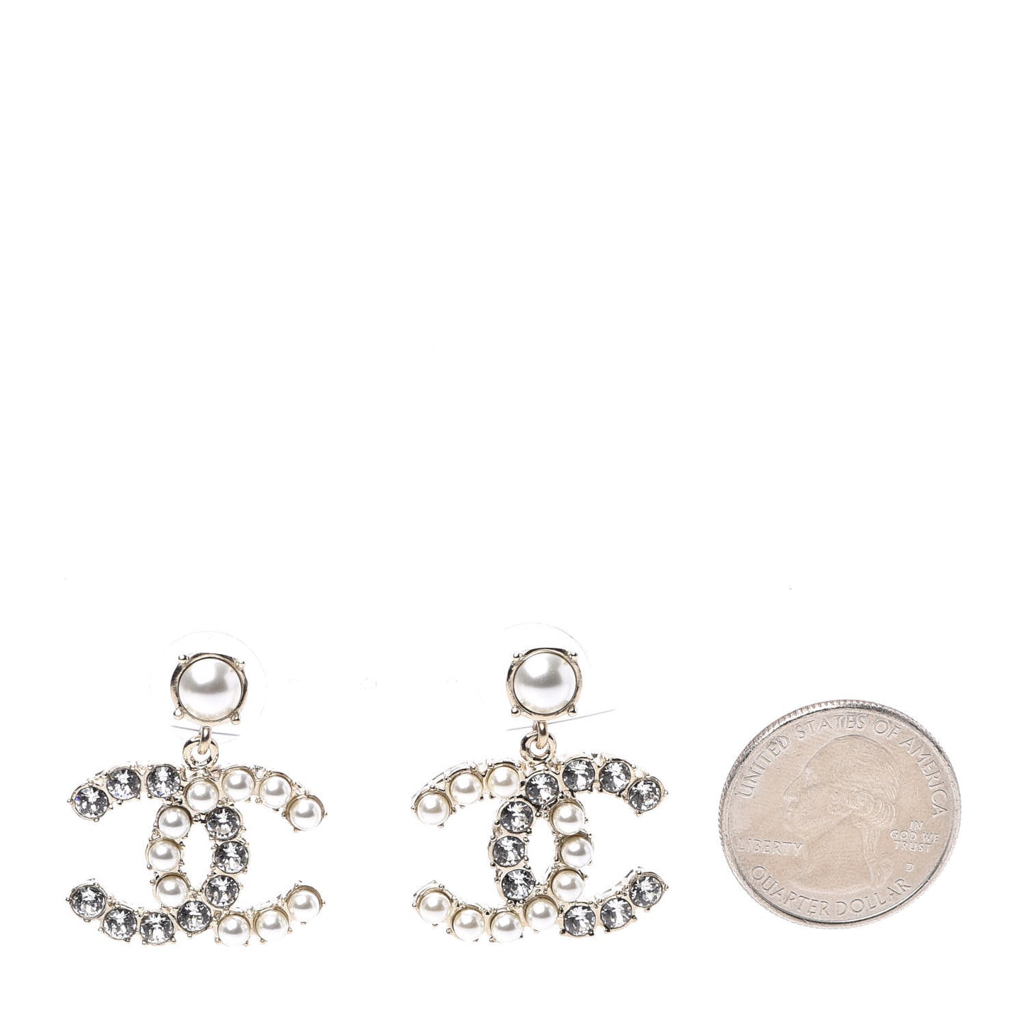 Crystal Pearl Dazzling Domino CC Drop Earrings Gold