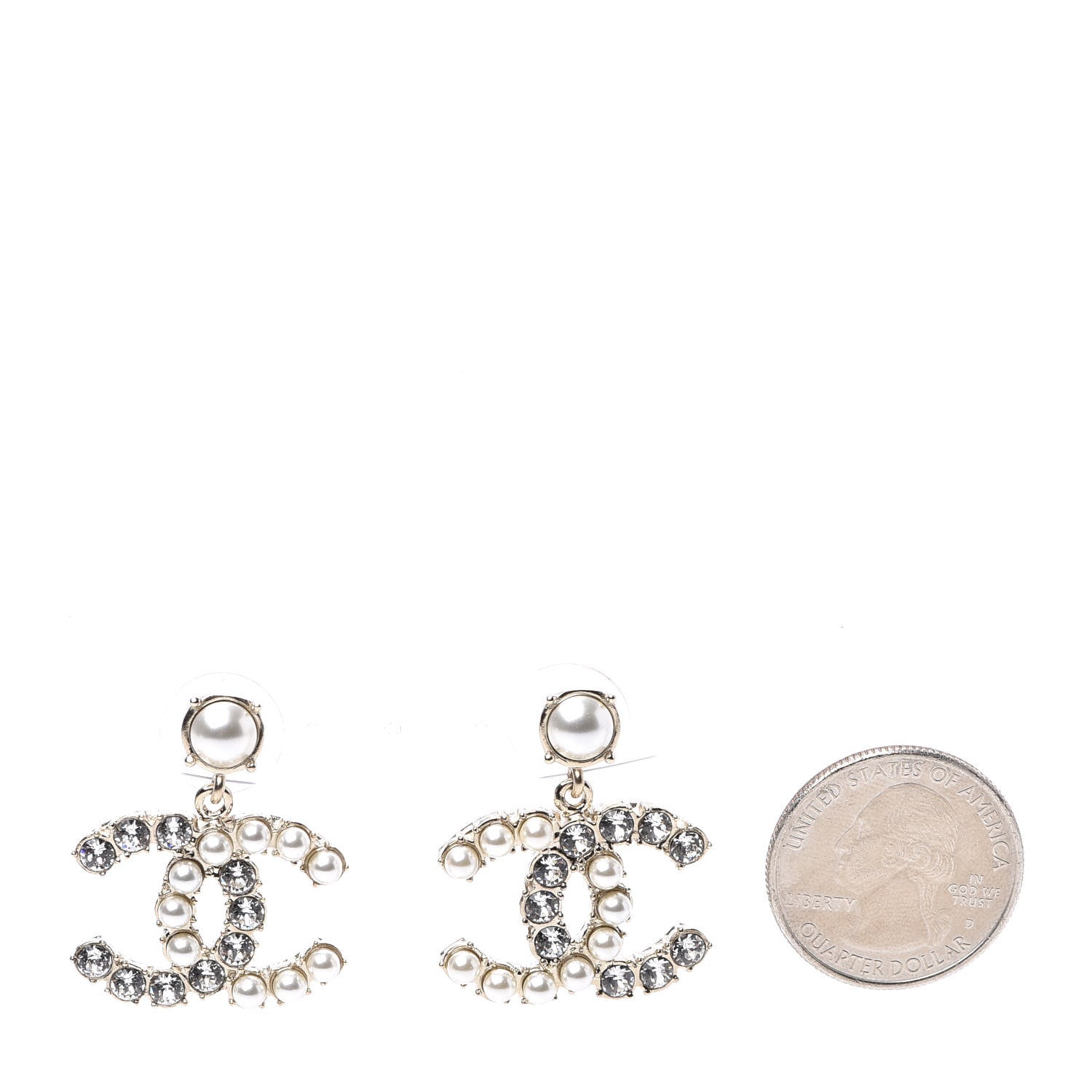 Chanel Crystal Pearl Dazzling Domino CC Drop Earrings Gold 2 of 5