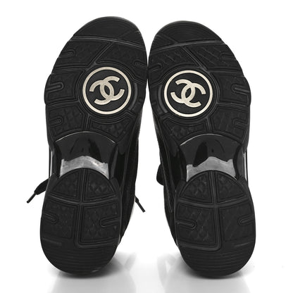 Chanel Mesh Suede Grained Calfskin Womens CC Sneakers 39 Black White 6 of 8