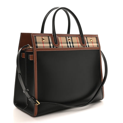 Burberry Calfskin Vintage Check Medium Two Handle Title Bag Black 2 of 9
