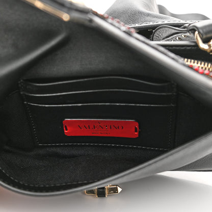 Valentino Garavani Calfskin Crystal Bead Embellished Mini Rockstud Love Story Ruffle Strap Bag Black 6 of 11