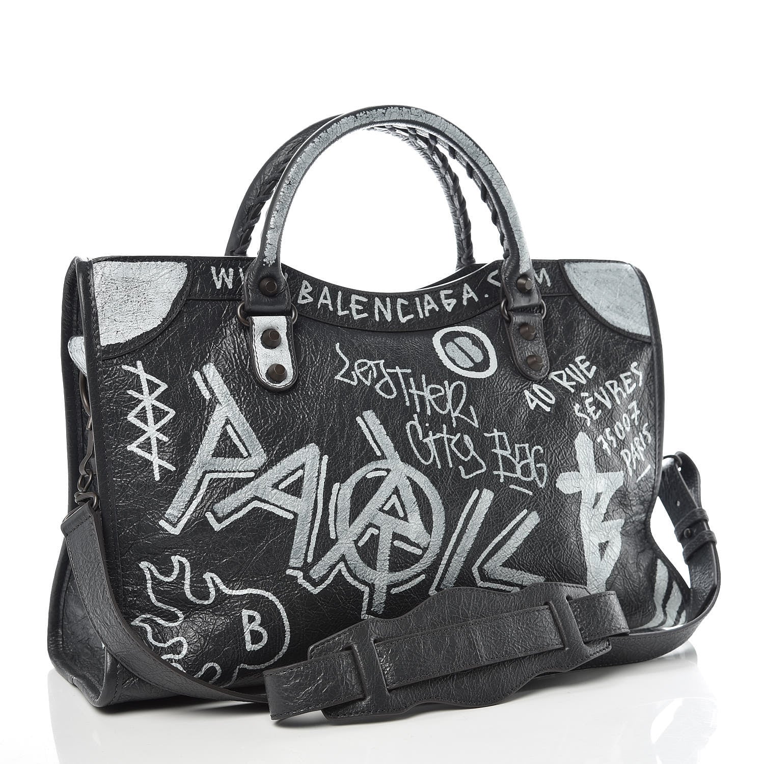Balenciaga Agneau Arena Graffiti All Over Classic Hardware City Gris Fossile White 3 of 10