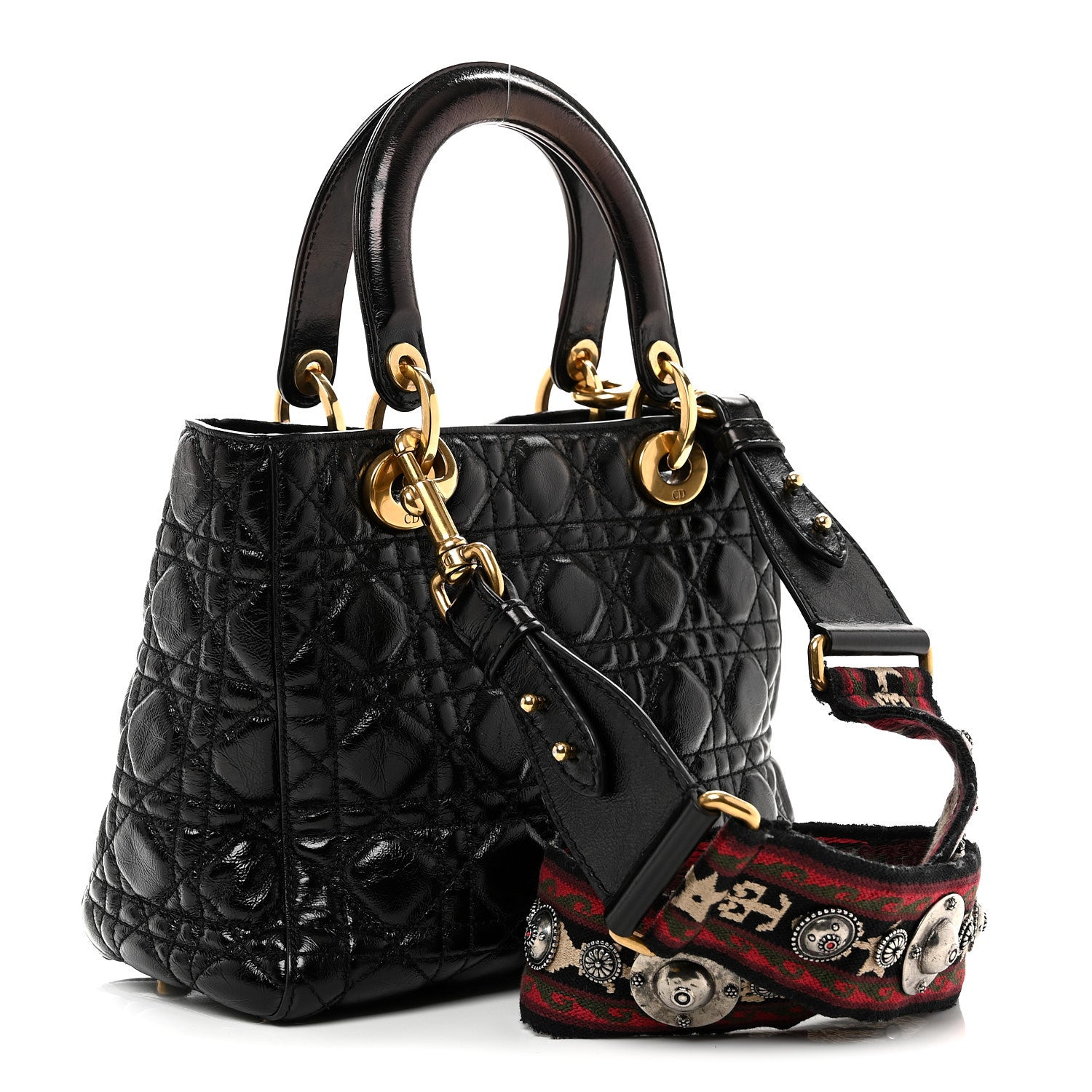 Christian Dior Crinkled Patent Cannage Medium Bohemian Lady Dior Black 3 of 10