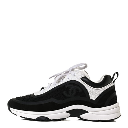Chanel Tweed Suede Calfskin CC Sneakers 40 Black White 1 of 9