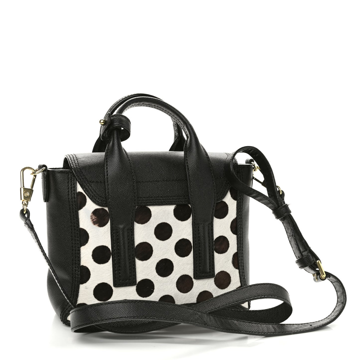 Calf Hair Polka Dot Mini Pashli Satchel Black White