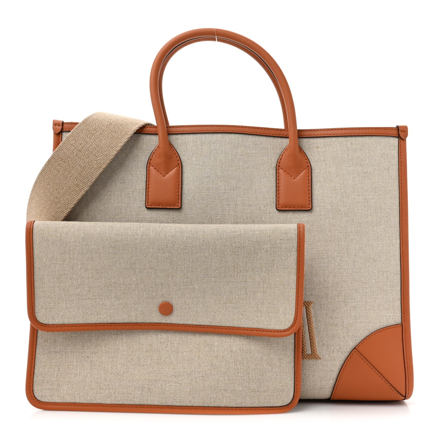 MCM Calfskin Linen Large Munchen Tote Cognac 2 of 13