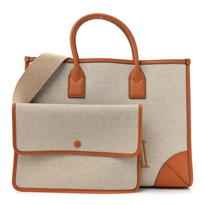 MCM Calfskin Linen Large Munchen Tote Cognac 2 of 13