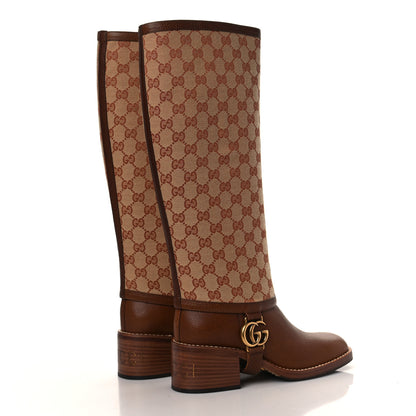Gucci GG Monogram Calfskin Lola Tall Boots 37 Beige Ruggine Cuir 4 of 7