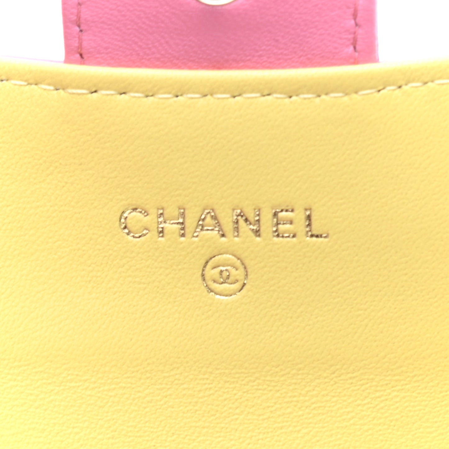 Lambskin Quilted Flap Card Holder Wallet Pink Yellow