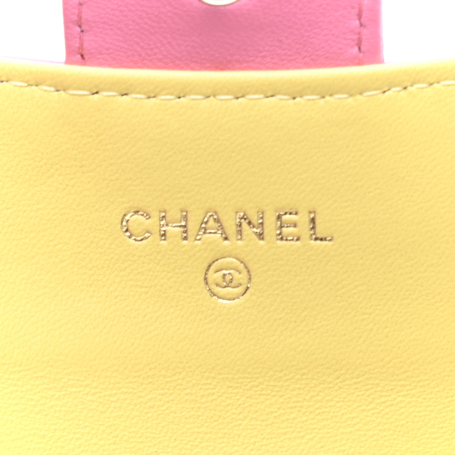 Chanel Lambskin Quilted Flap Card Holder Wallet Pink Yellow 6 of 10