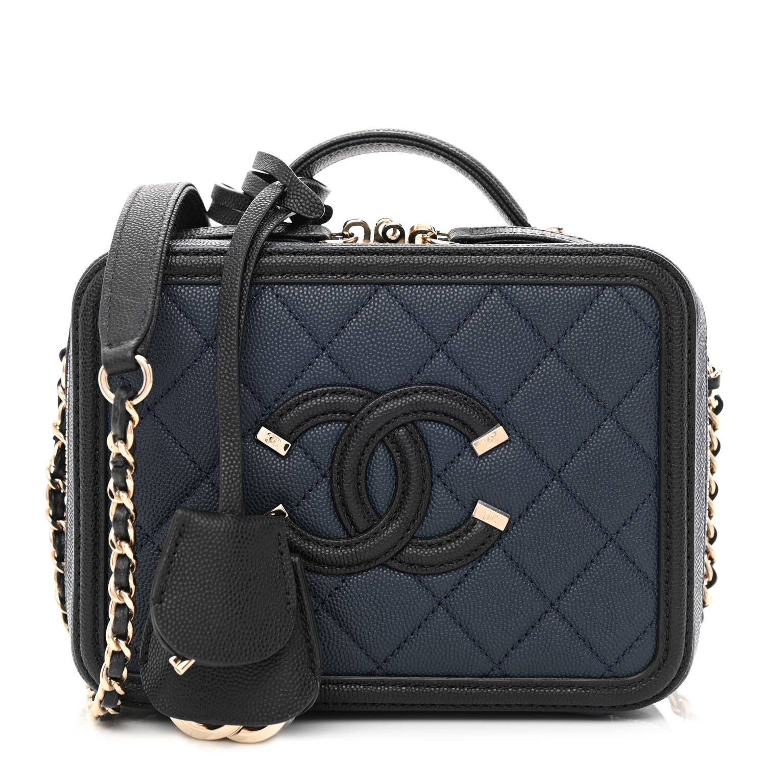 Chanel Caviar Quilted Small CC Filigree Vanity Case Navy Black 1 of 10