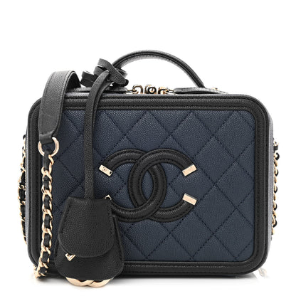 Chanel Caviar Quilted Small CC Filigree Vanity Case Navy Black 1 of 10