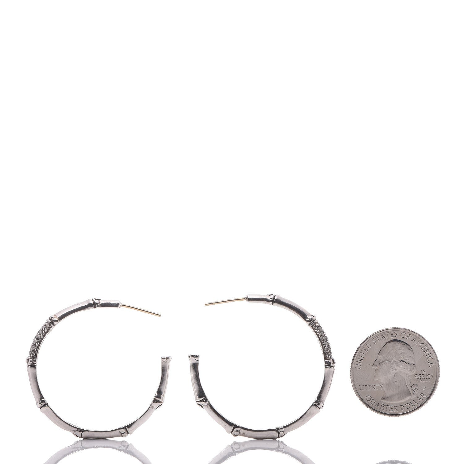John Hardy Sterling Silver Diamond 39mm Bamboo Hoop Earrings 2 of 8