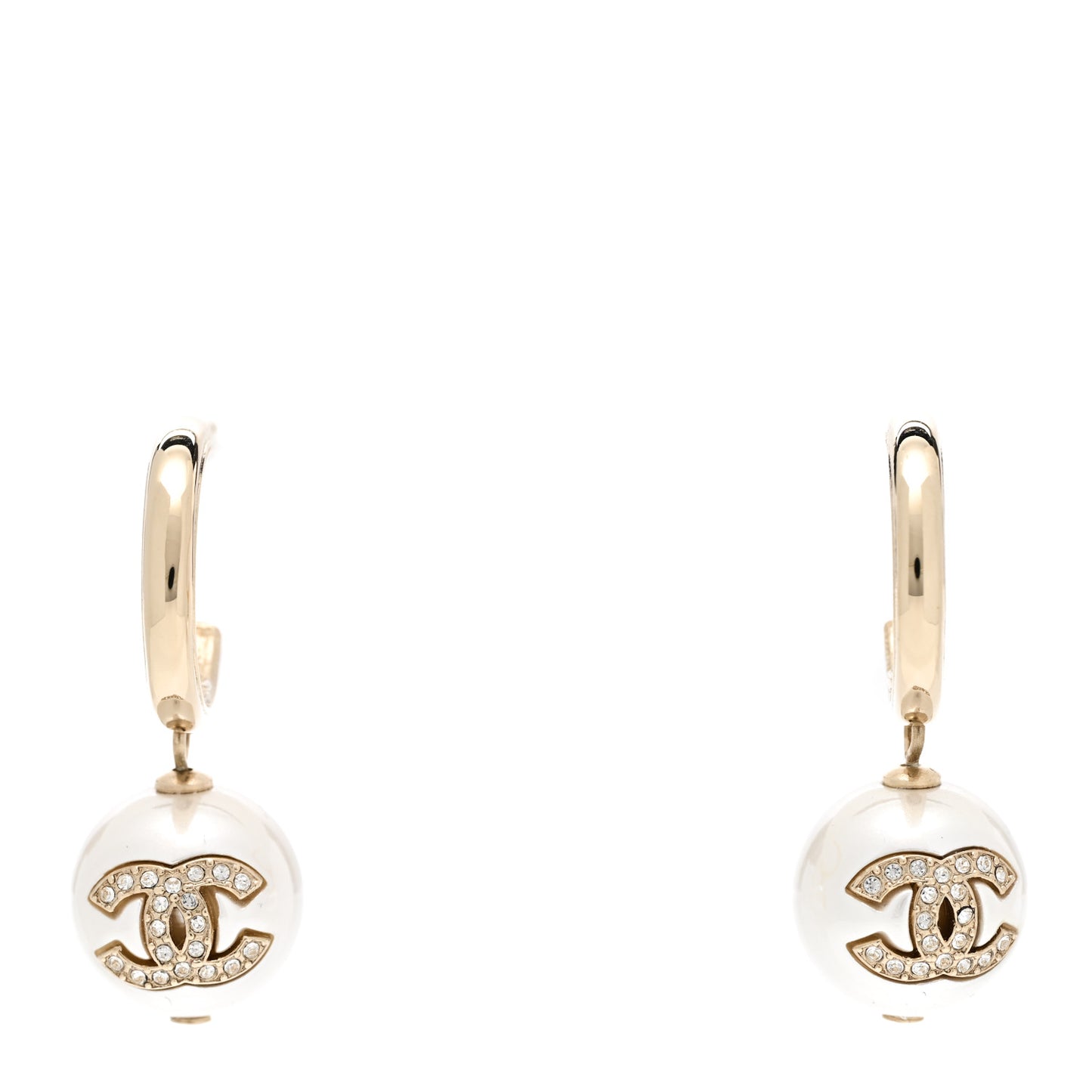 Pearl Crystal CC Drop Earrings Gold Pearly White
