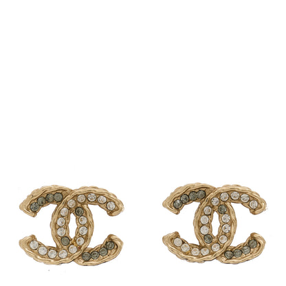 Chanel Crystal Timeless CC Earrings Light Gold Grey 1 of 5