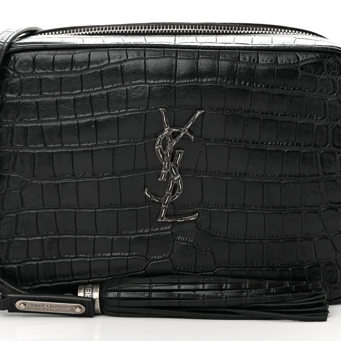 Calfskin Crocodile Embossed Monogram Lou Camera Bag Black