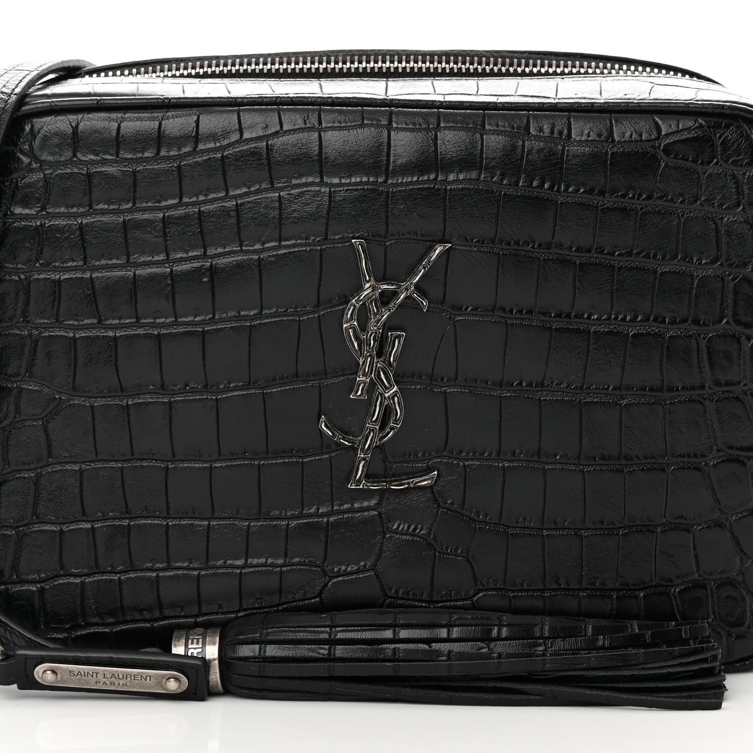 Saint Laurent Calfskin Crocodile Embossed Monogram Lou Camera Bag Black 8 of 11