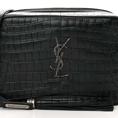 Saint Laurent Calfskin Crocodile Embossed Monogram Lou Camera Bag Black 8 of 11
