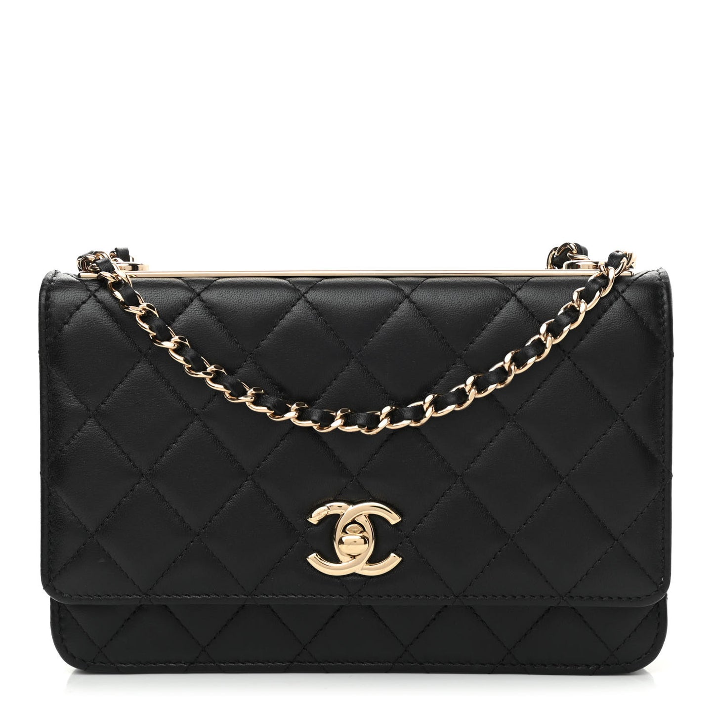 Lambskin Quilted Trendy CC Wallet On Chain WOC Black