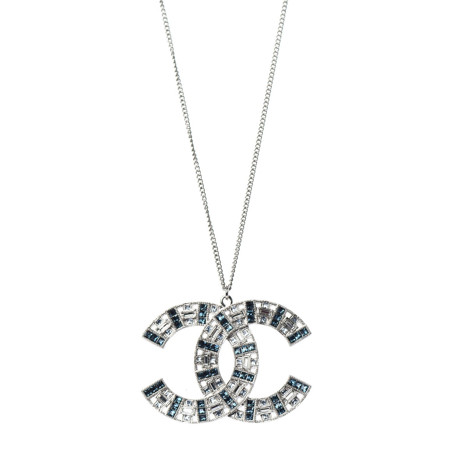 Baguette Crystal CC Necklace Silver Blue