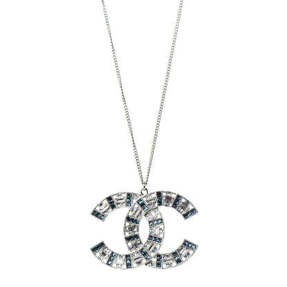Chanel Baguette Crystal CC Necklace Silver Blue 1 of 5