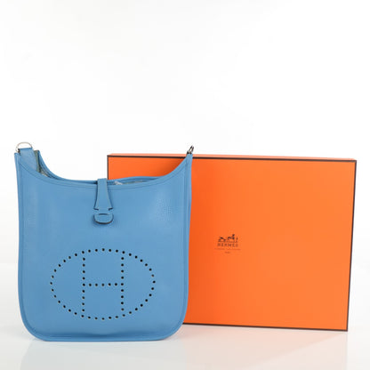 Hermes Taurillon Clemence Amazone Evelyne III PM Bleu Paradis Bleu Saphir 12 of 15
