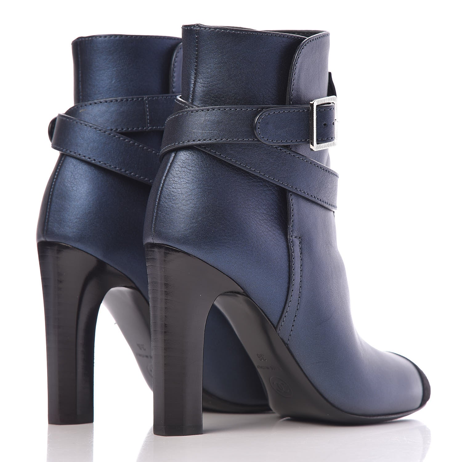 Chanel Calfskin Suede Cap Toe CC Short Boots 36 Navy Black 4 of 12