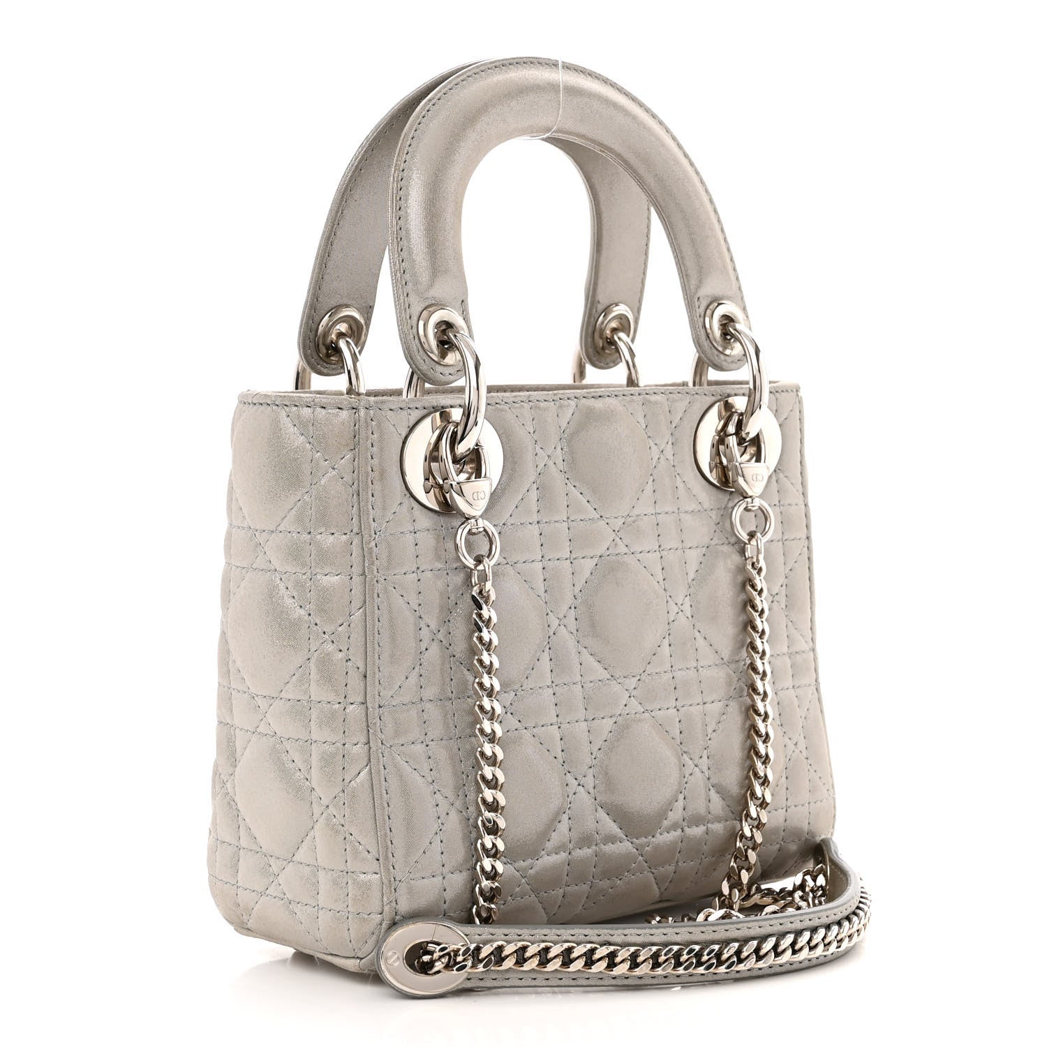 Christian Dior Metallic Lambskin Cannage Mini Lady Dior Silver 3 of 13