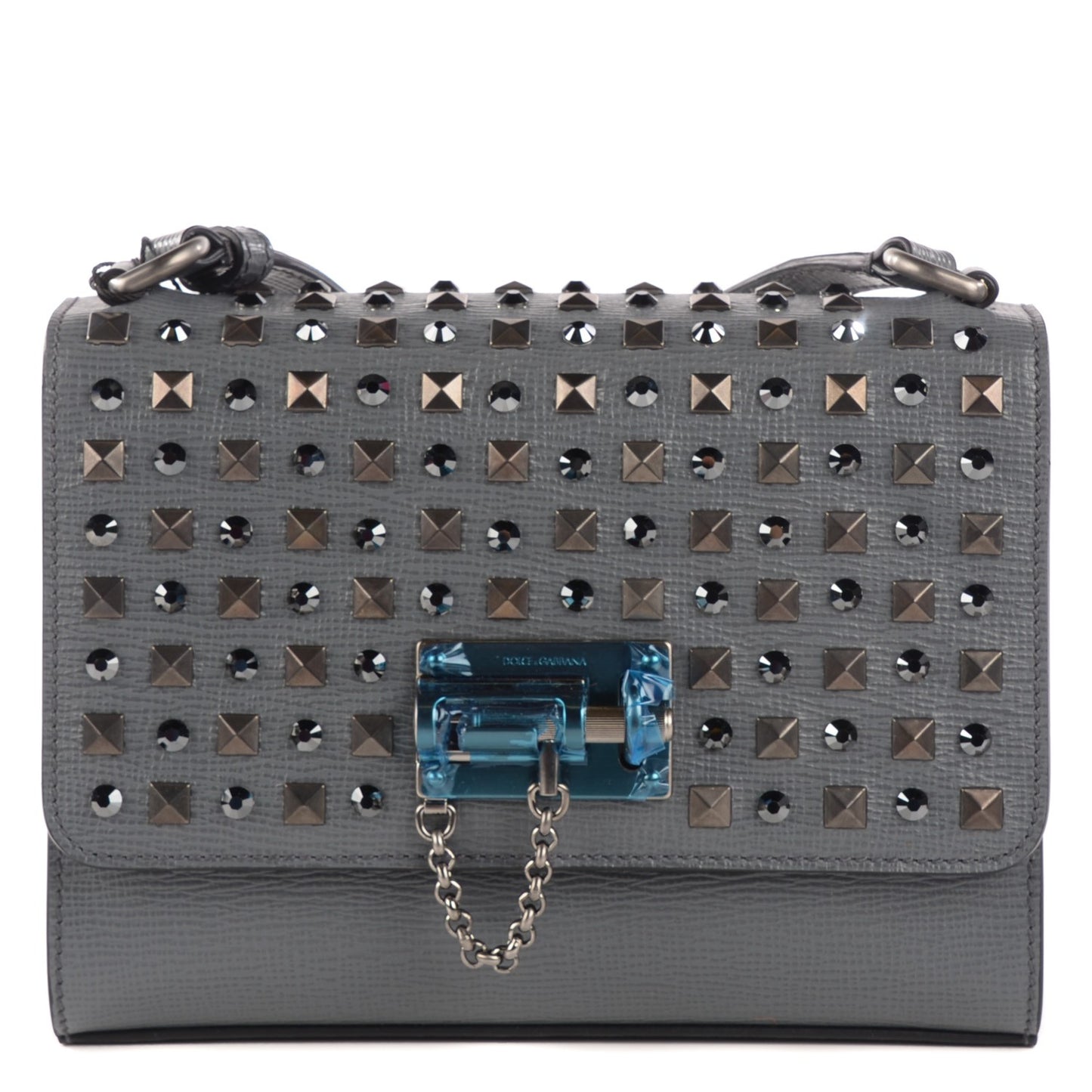 Calfskin Studded Monica Lock Crossbody Light Grey