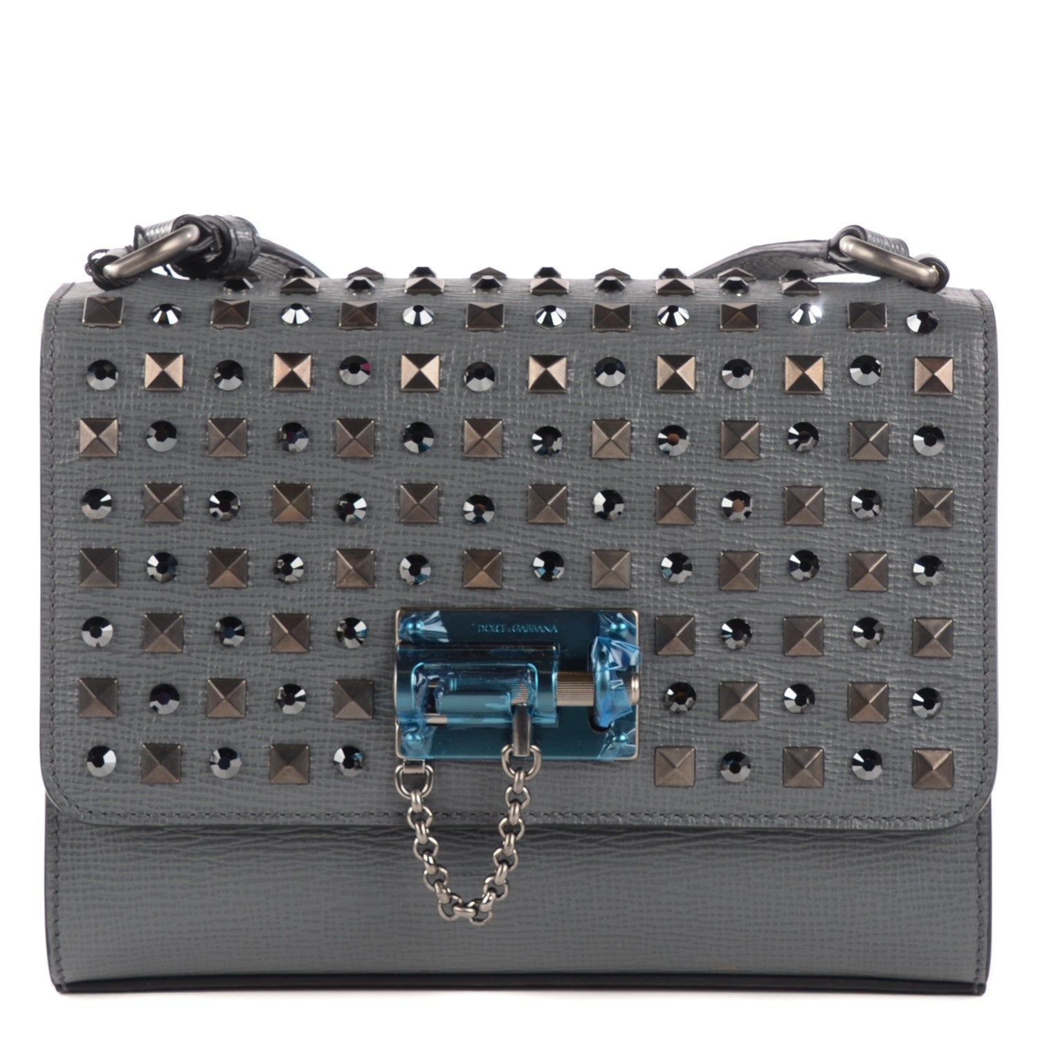 Dolce & Gabbana Calfskin Studded Monica Lock Crossbody Light Grey 1 of 7