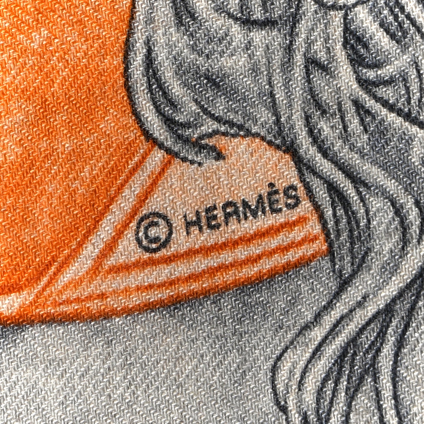 Cashmere Silk Grand Carrosse Royal Scarf 100 Naturel Gris Orange