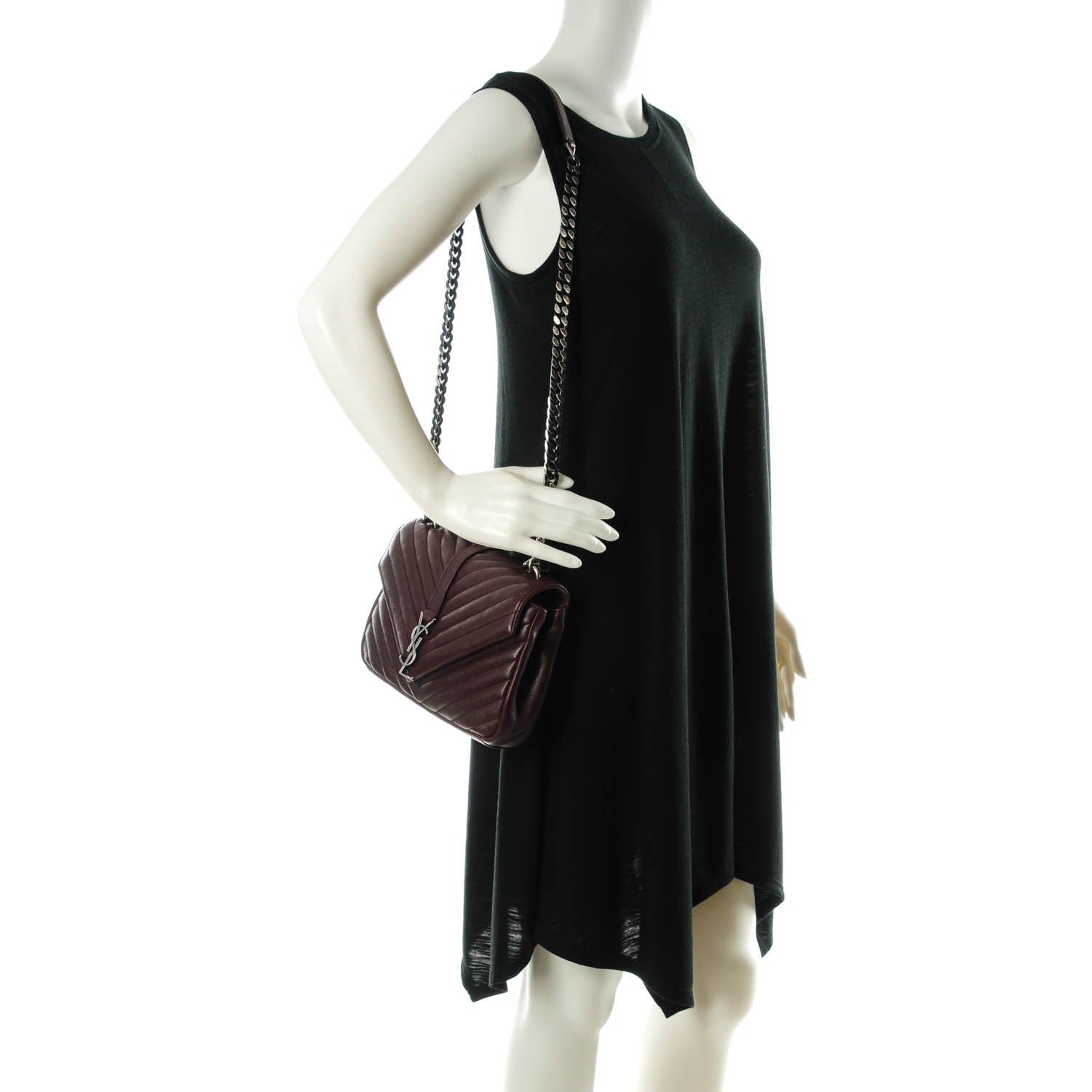 Saint Laurent Sheepskin Matelasse Chevron Monogram Medium College Bag Amaranto 2 of 7