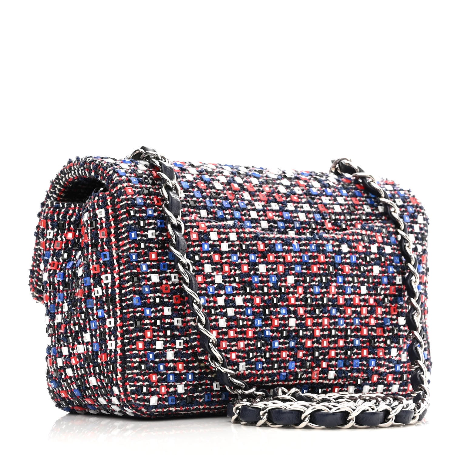 Chanel Sequin Tweed Mini Rectangular Flap Red White Blue 3 of 10