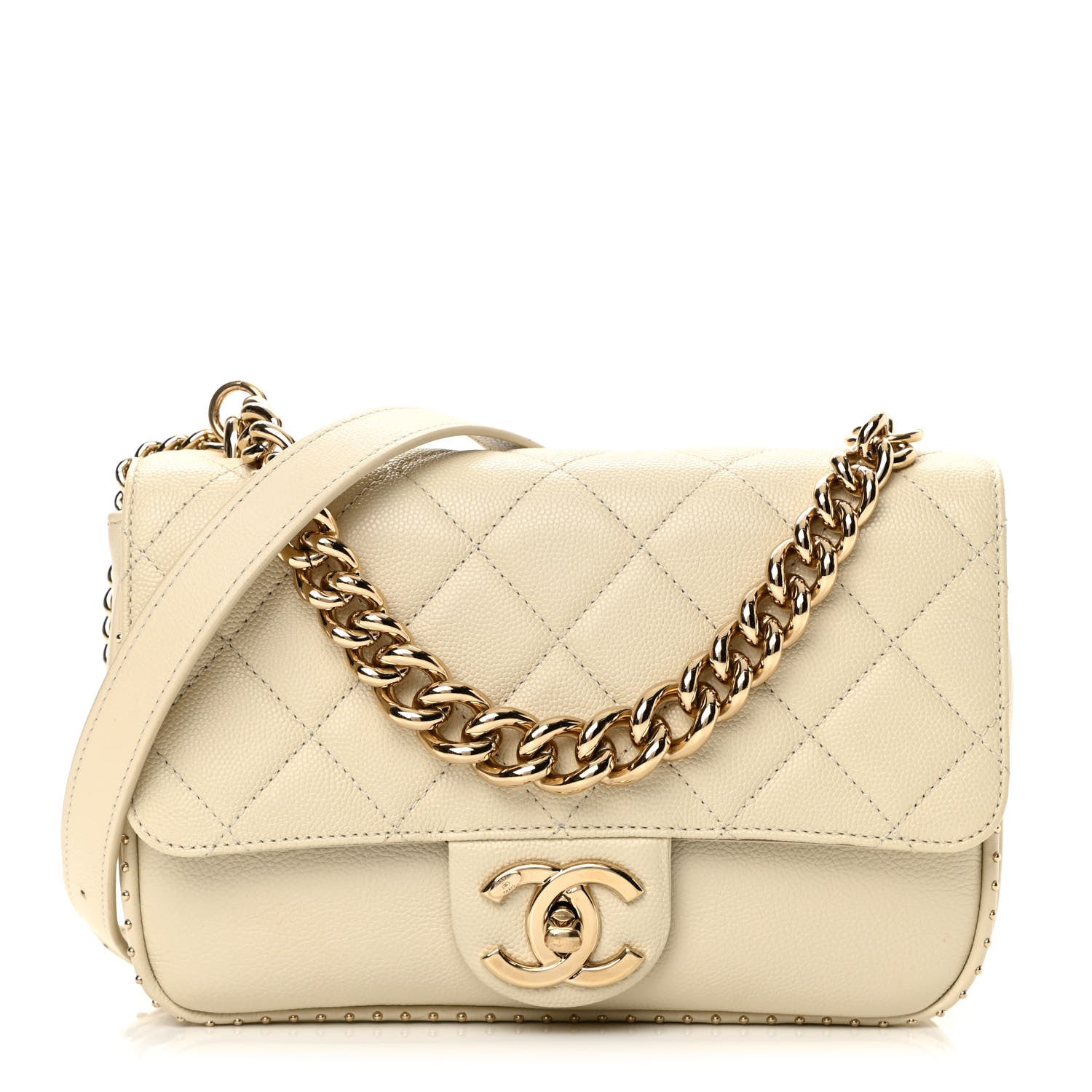 Chanel Caviar Quilted Small Studded Flap Off White 1 of 14