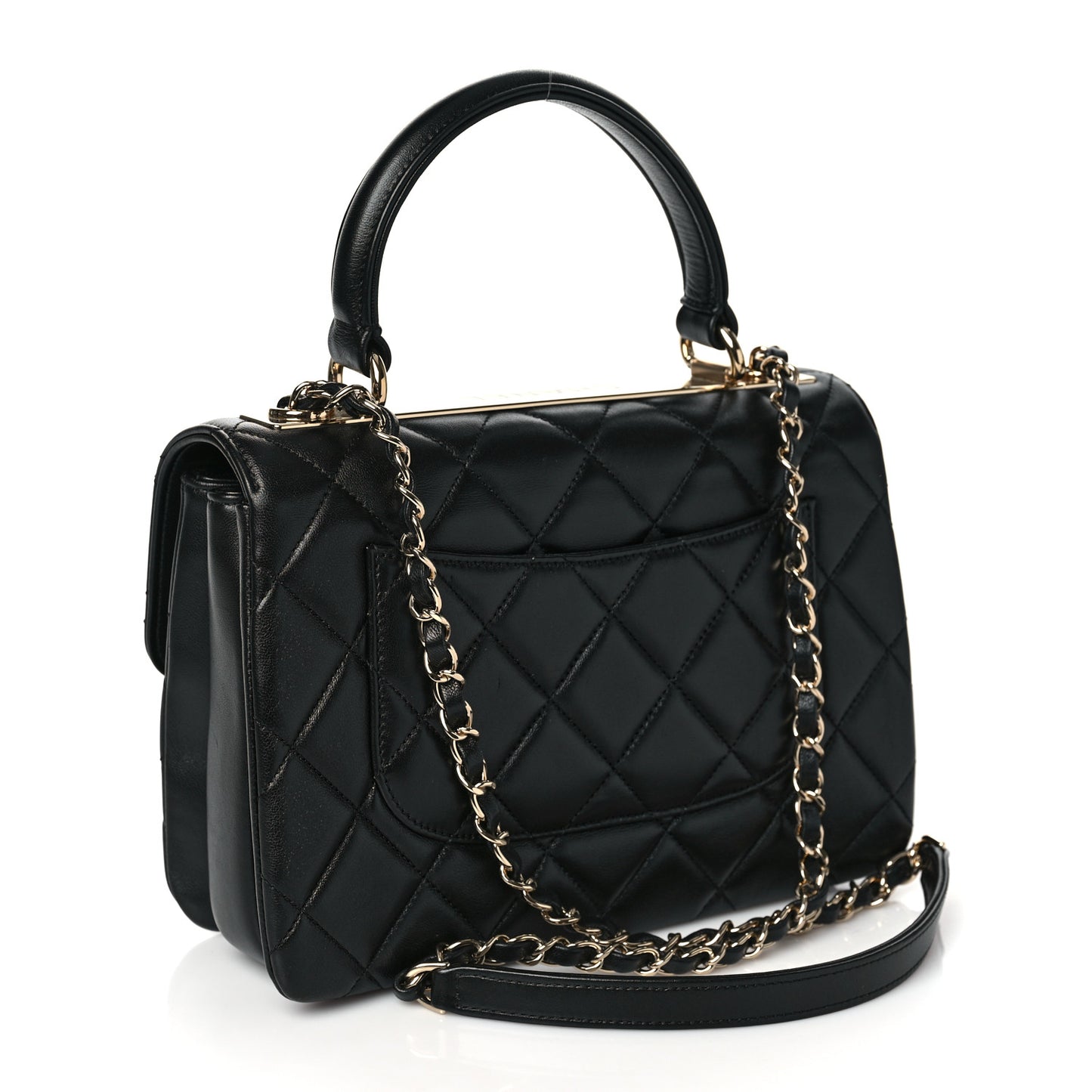 Lambskin Quilted Small Trendy CC Dual Handle Flap Bag Black
