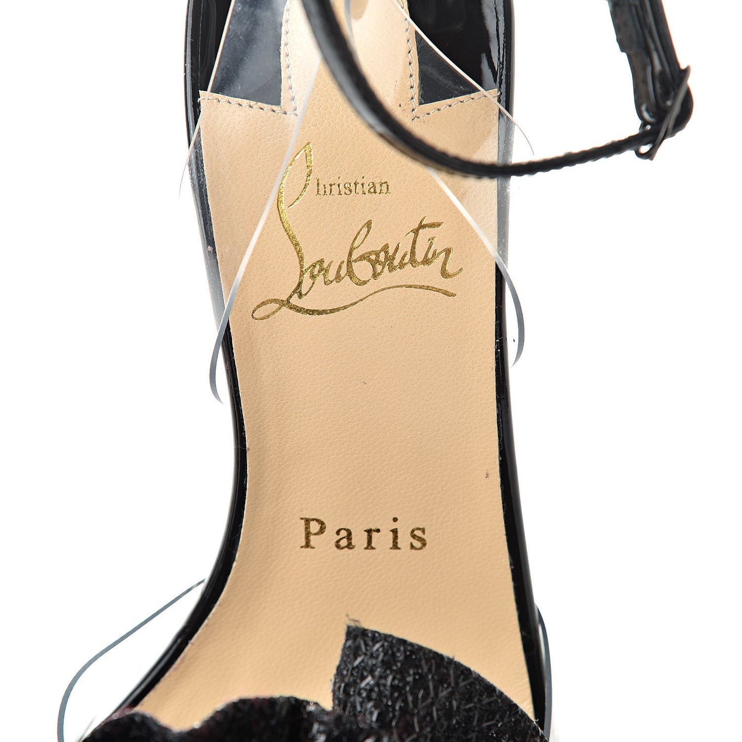 Metallic Calfskin Glitter Tonic PVC Fossiliza 100 Sandals 36 Black