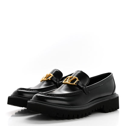 Valentino Garavani Calfskin Vlogo Loafers 37.5 Black 3 of 9