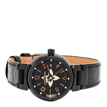 Louis Vuitton PVD Stainless Steel Alligator Diamond 28mm My LV Tambour Quartz Watch Black 2 of 5