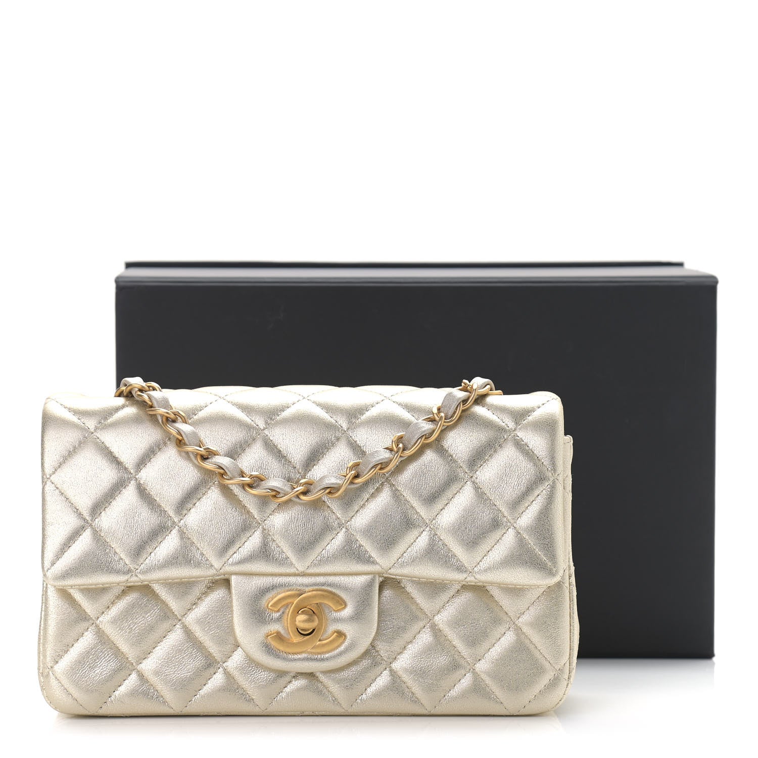 Chanel Metallic Lambskin Quilted Mini Rectangular Flap Gold 10 of 10