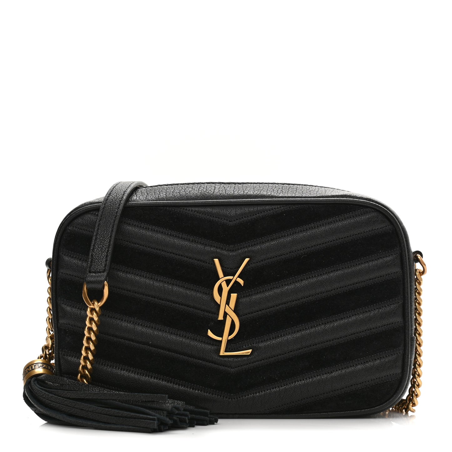 Calfskin Suede Matelasse Monogram Mini Lou Camera Bag Black