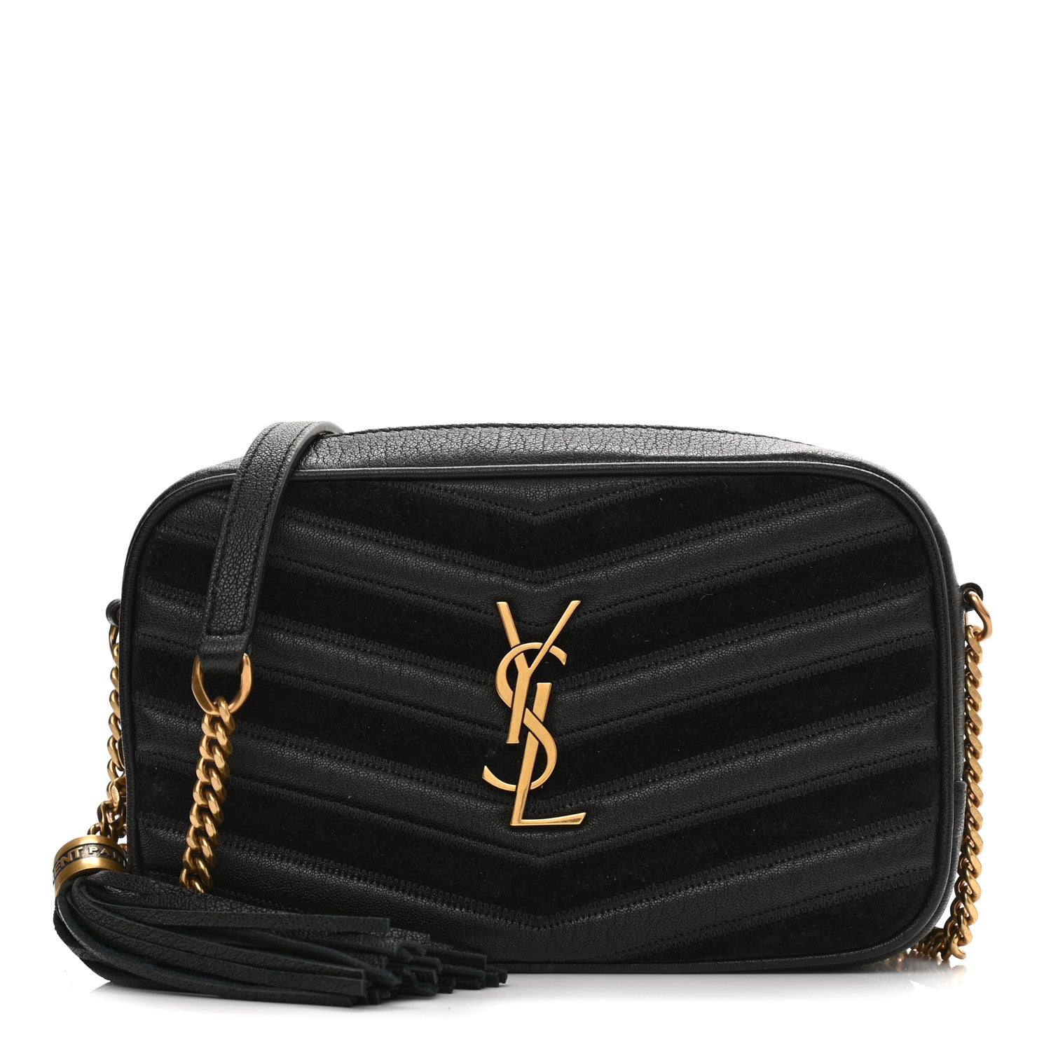 Saint Laurent Calfskin Suede Matelasse Monogram Mini Lou Camera Bag Black 1 of 11