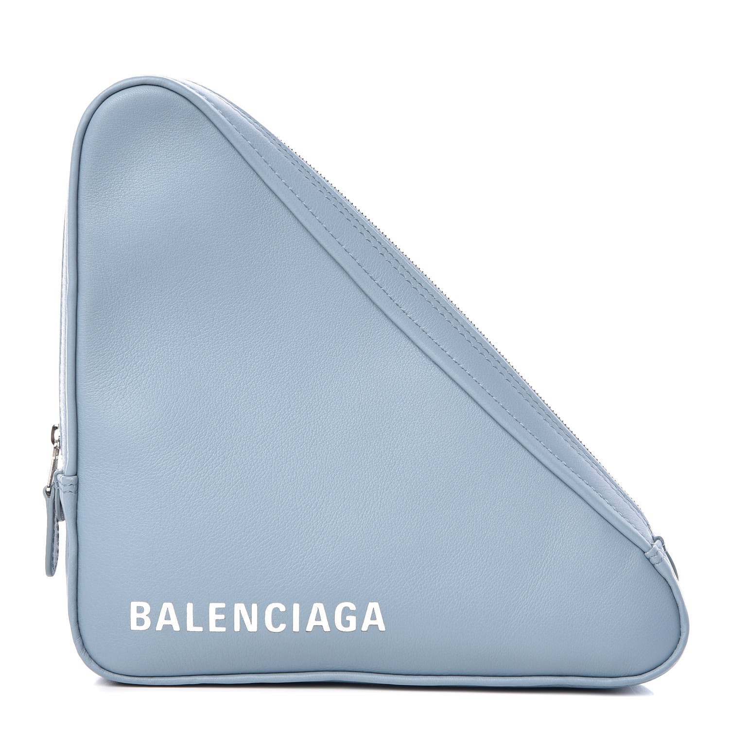Balenciaga Shiny Day Calfskin Logo M Triangle Pouch Grey Blue White 1 of 7