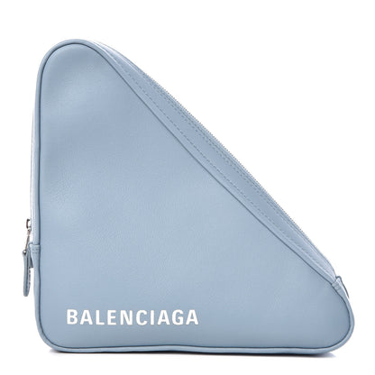 Balenciaga Shiny Day Calfskin Logo M Triangle Pouch Grey Blue White 1 of 7